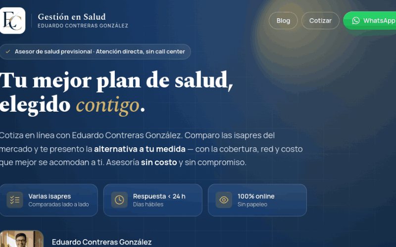 Página de Eduardo Contreras, asesor de Isapres
